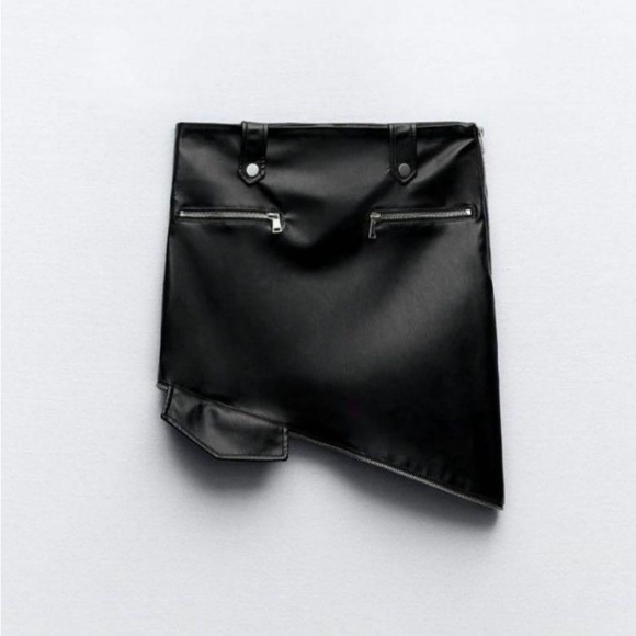 Zara 2 IN 1 DETACHABLE FAUX LEATHER MIDI SKIRT. Black. Size XS. New with Tags. - Picture 11 of 12